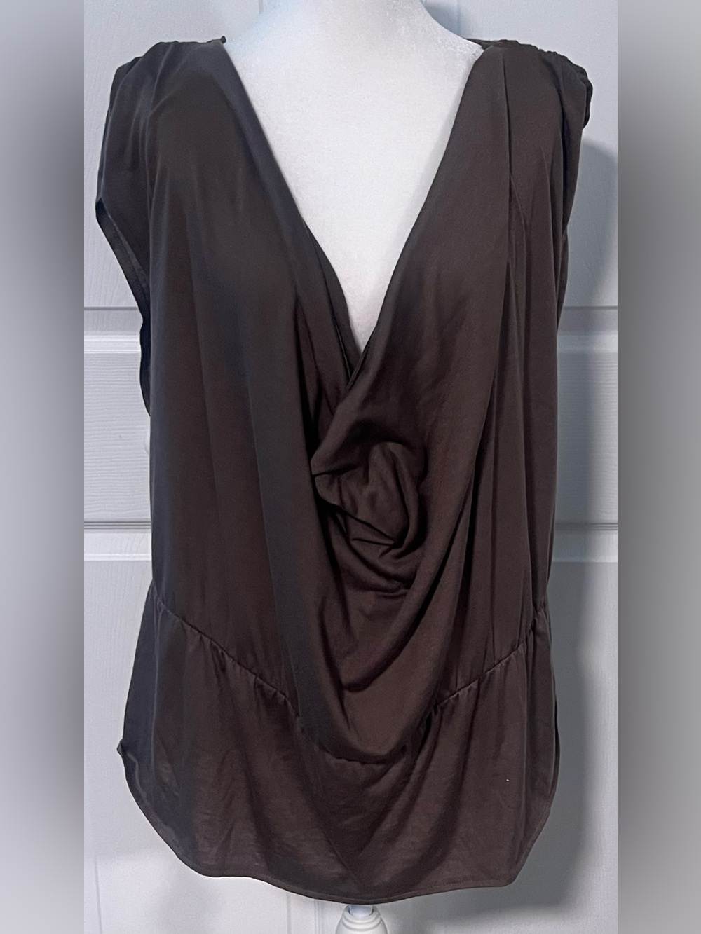 Renn Brown Cowl-Neck Drape Blouse